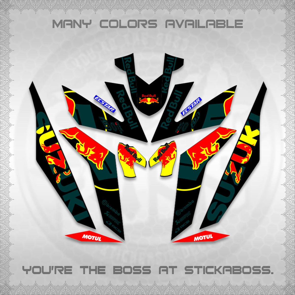 RAIDER 150 Fi DECALS (BULLREDS MOTIF)STICKER DECALS By STICKABOSS