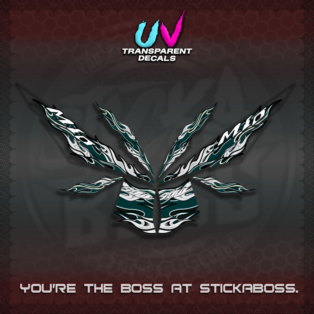【PREMIUM UV PRINT】TRANSPARENT MIO 4  DECALS (FIRE CUSTOM 3 DESIGN)STICKER DECALS By STICKABOSS