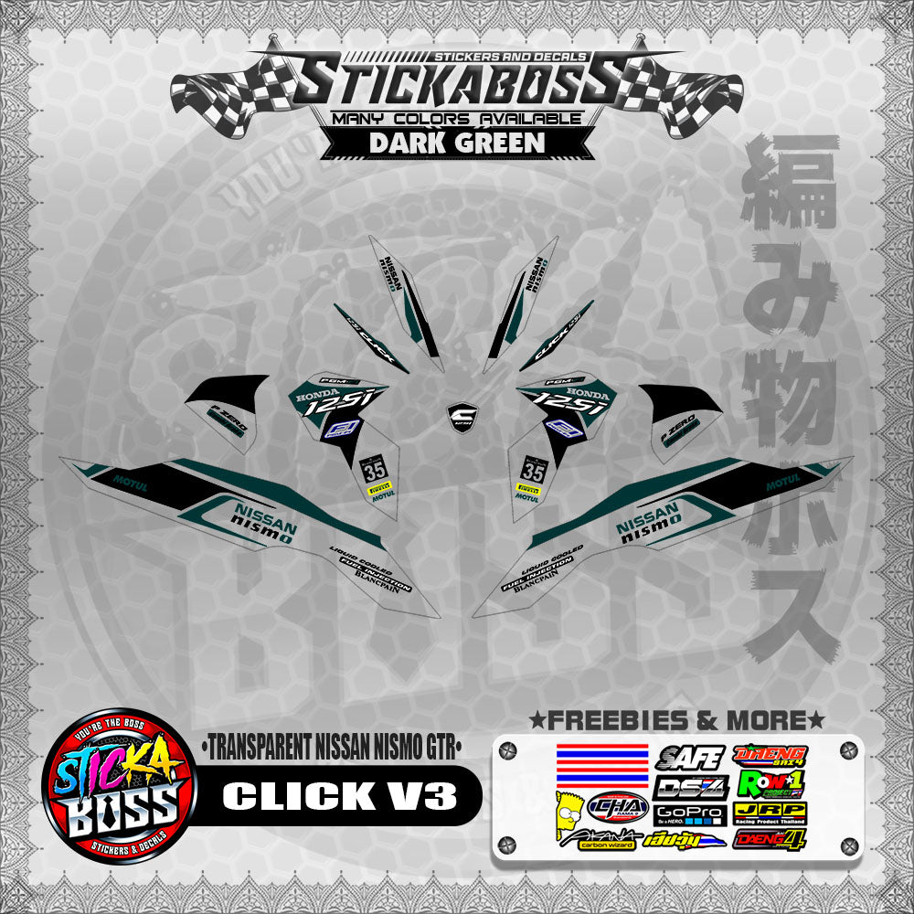 【PREMIUM UV PRINT】TRANSPARENT CLICK V3 STICKER DECALS ( NISSAN NISMO GTR )【WITH FREEBIES】