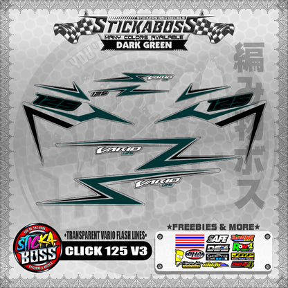 【PREMIUM UV PRINT】TRANSPARENT CLICK 125 V3 DECALS ( VARIO FLASH LINES )【WITH FREEBIES】