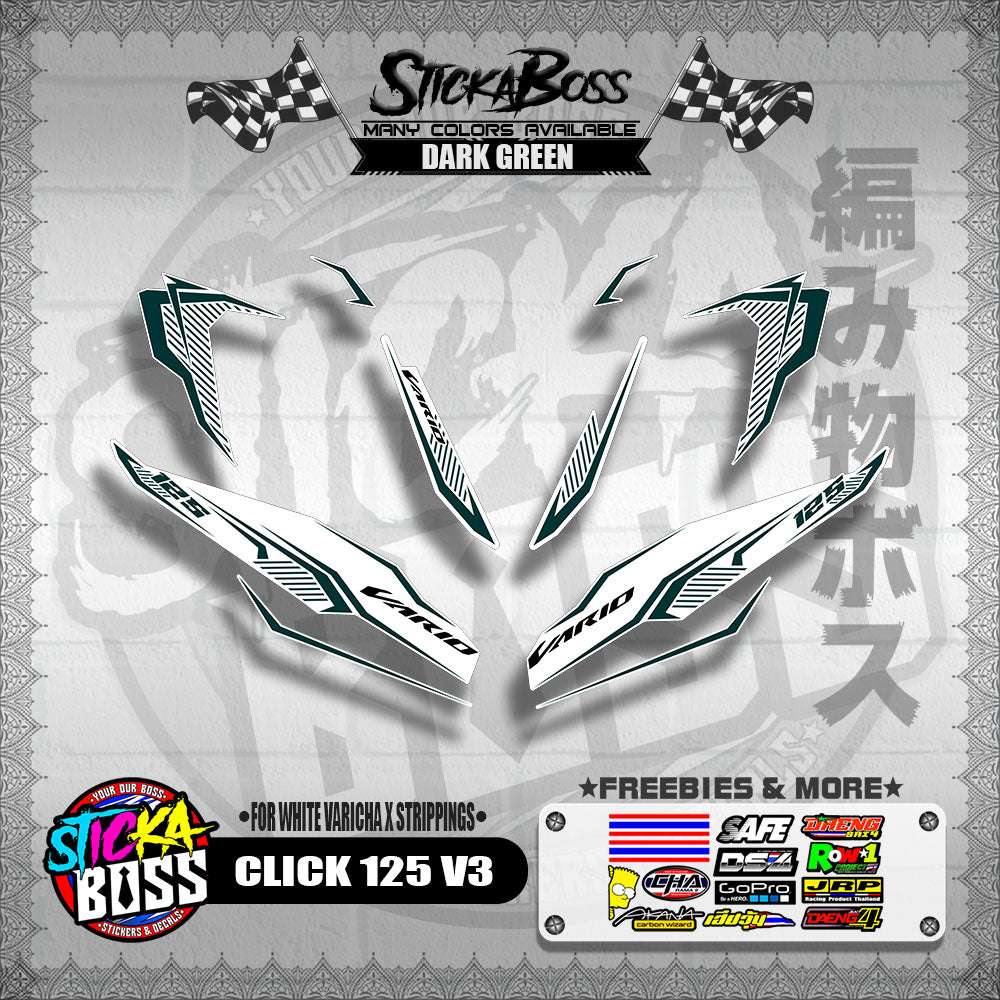 CLICK 125 V3 DECALS ( FOR WHITE VARICHA X STRIPPINGS )【WITH FREEBIES】