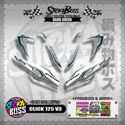 CLICK 125 V3 DECALS ( FOR WHITE VARICHA X STRIPPINGS )【WITH FREEBIES】
