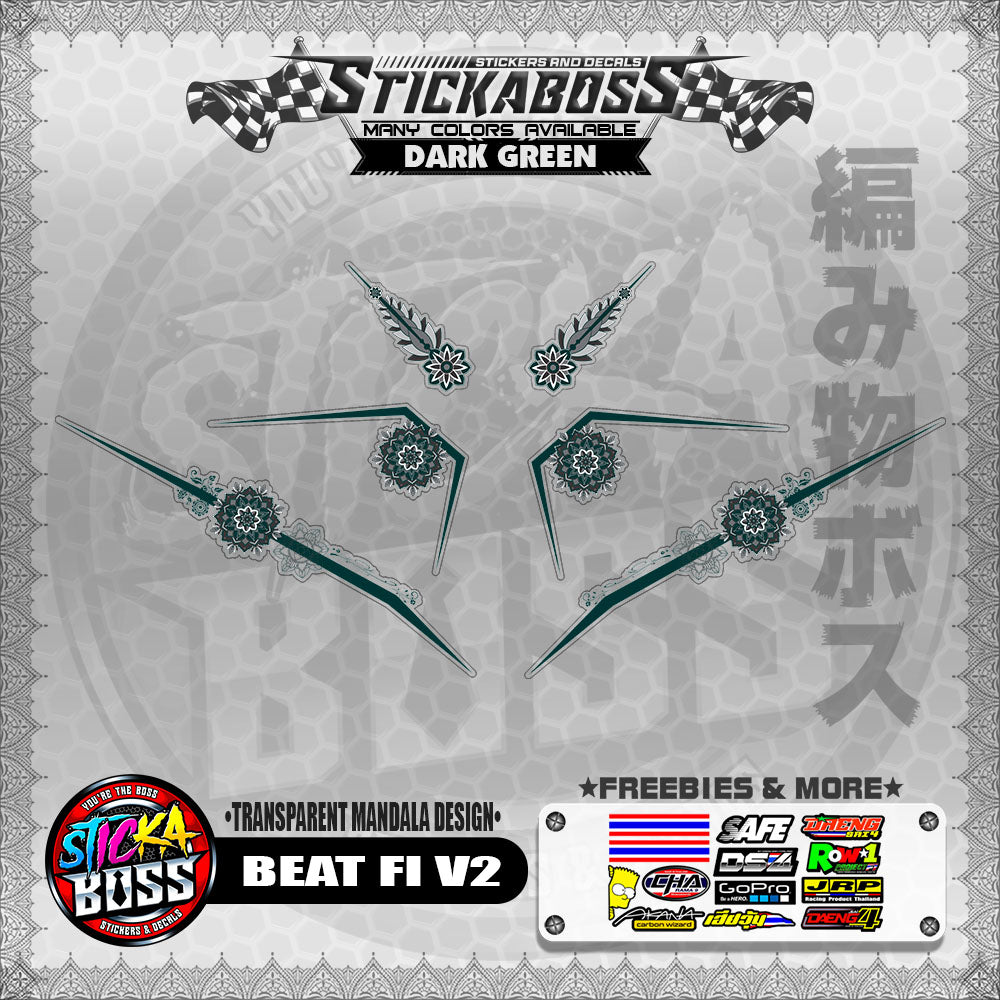 【PREMIUM UV PRINT】TRANSPARENT BEAT FI V2 STICKER DECALS ( MANDALA DESIGN )【WITH FREEBIES】
