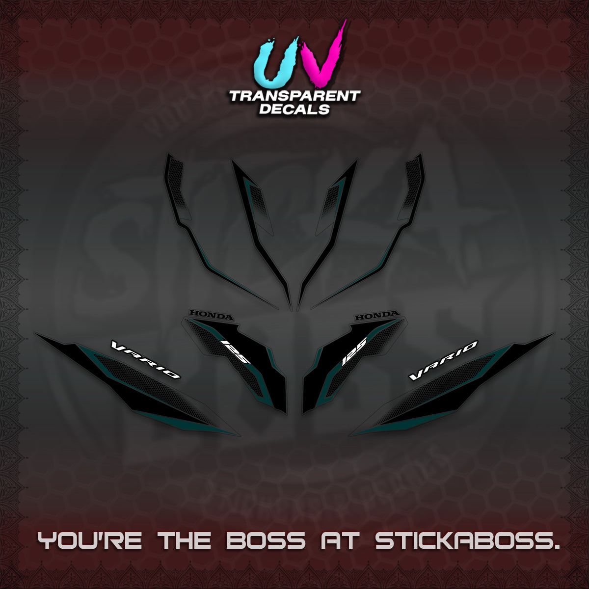 CLICK 125 V3 VARIO UV TRANSPARENT DECALS (2026 INDO HONEYCOMB DESIGN) STICKER DECALS By STICKABOSS