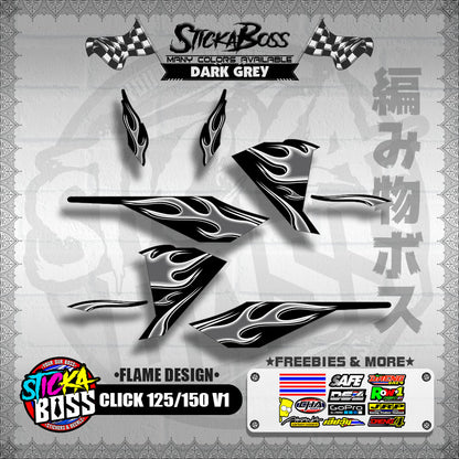 CLICK 125 / 150 V1 DECALS ( FLAME DESIGN )【WITH FREEBIES】