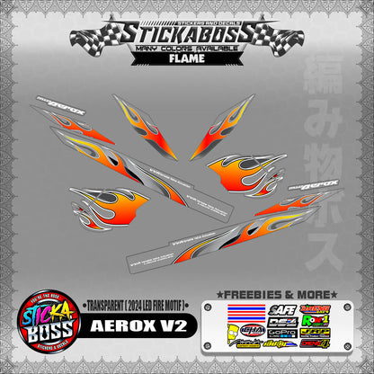 [ PREMIUM UV PRINT ] TRANSPARENT AEROX V2 DECALS ( 2024 LED FIRE MOTIF )【WITH FREEBIES】