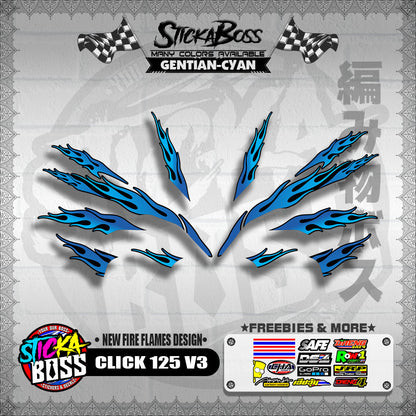 CLICK 125 V3 DECALS ( NEW FIRE FLAMES DESIGN )【WITH FREEBIES】