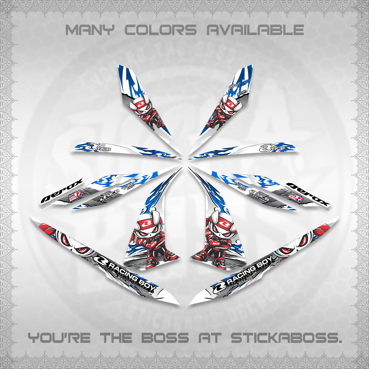 AEROX 155 V1 FOR WHITE DECALS (2026 NEW RCB 2.0 DESIGN) STICKER KITS BY STICKABOSS