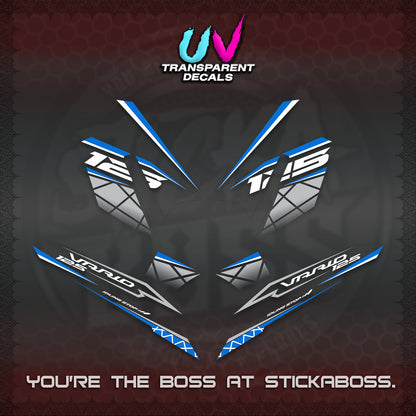 CLICK 125 V4 VARIO UV TRANSPARENT DECALS (2026 MODERN STRIPE DESIGN) STICKER KITS BY STICKABOSS