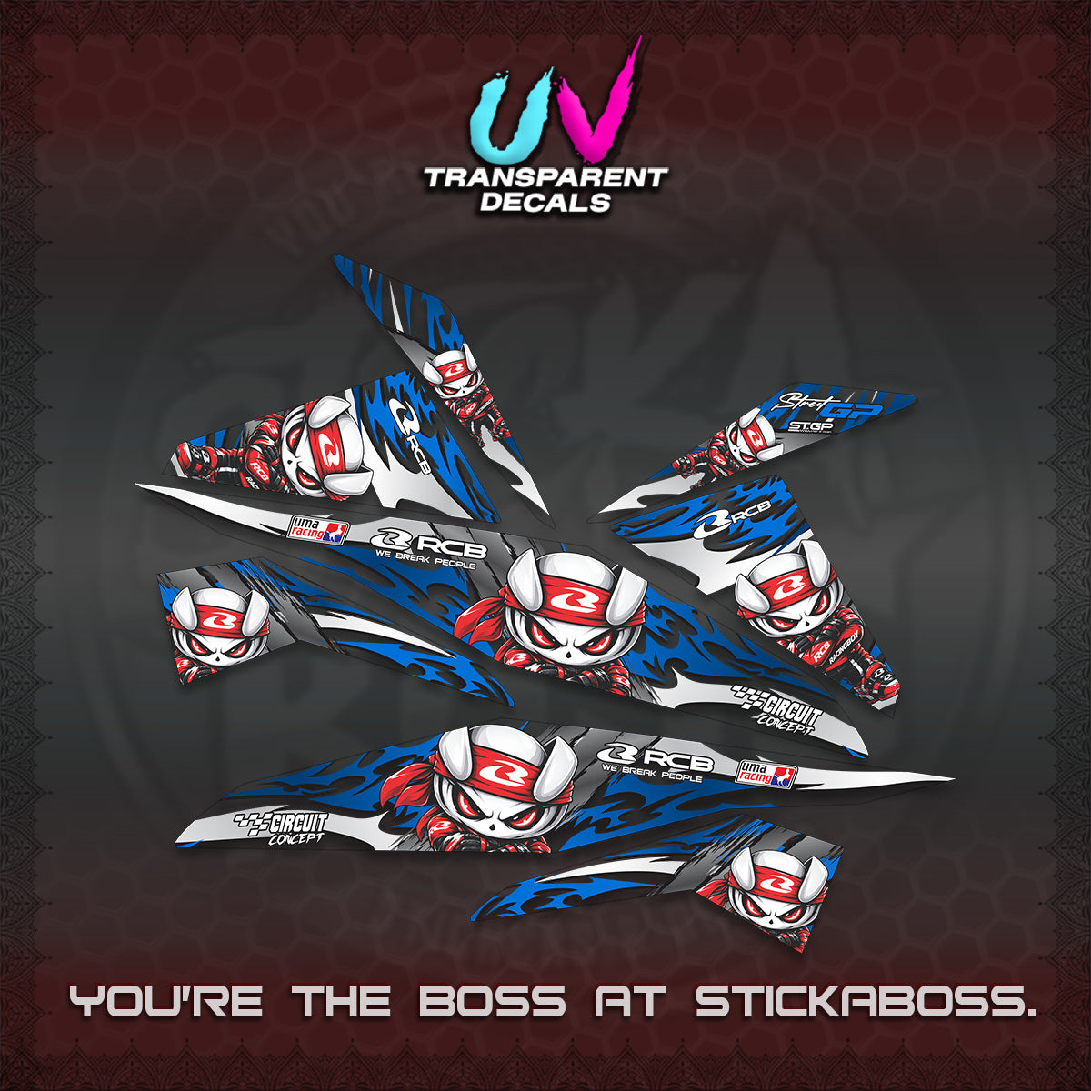 BEAT FI V1 UV TRANSPARENT DECALS (2026 NEW RCB 2.0 DESIGN) STICKER KITS BY STICKABOSS