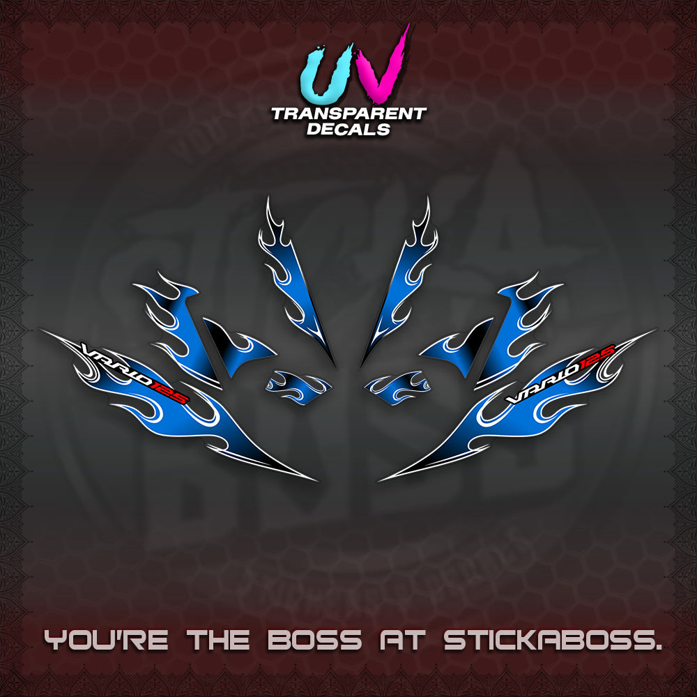 CLICK 125 V4 UV TRANSPARENT VARIO DECALS (2026 MOTIF FLAME 1 TONE)STICKER DECALS By STICKABOSS