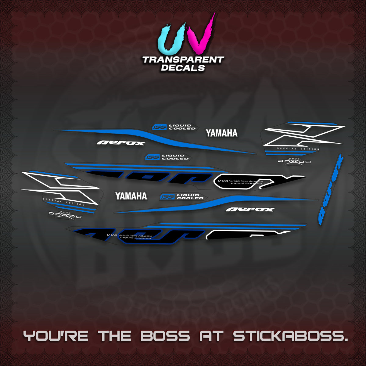 AEROX 155 V1 UV TRANSPARENT DECALS (2026 CYBER STYLE 01) STICKER KITS BY STICKABOSS