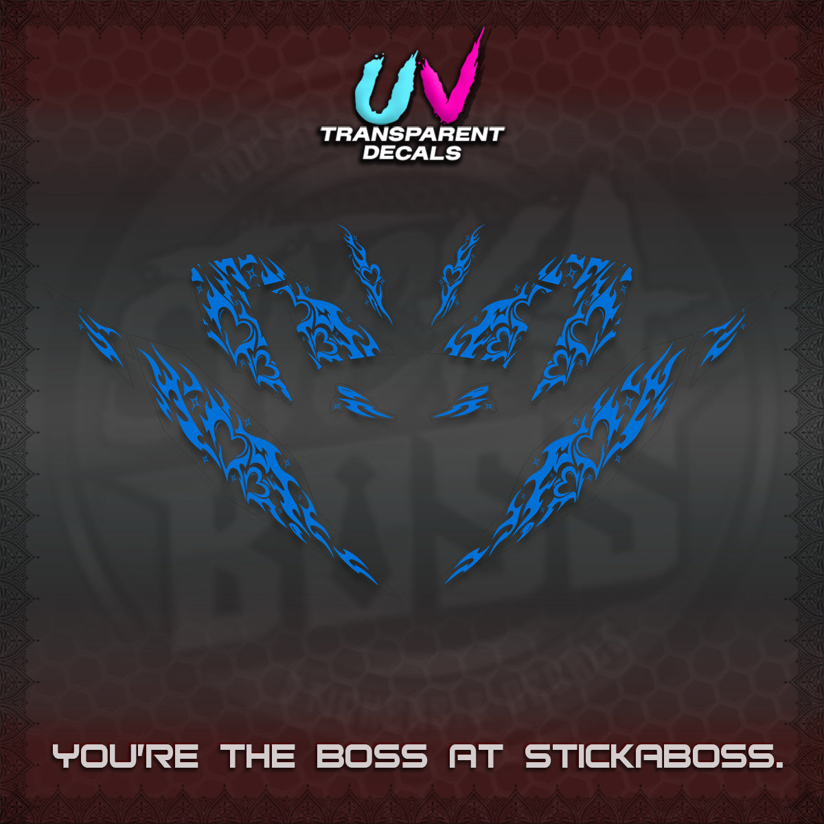 CLICK 125 V4 UV TRANSPARENT DECALS (2026 TRIBAL HEART DESIGN) STICKER KITS BY STICKABOSS