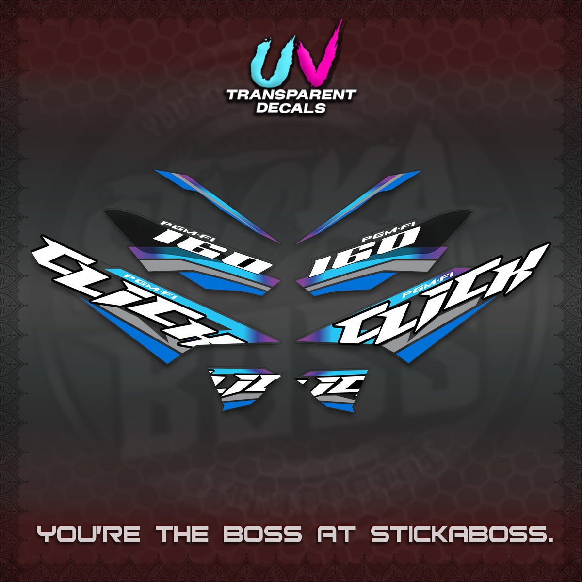 CLICK 160 STRIPING UV TRANSPARENT DECALS (SPORTS RACE STRIPES 01) STICKER KITS BY STICKABOSS