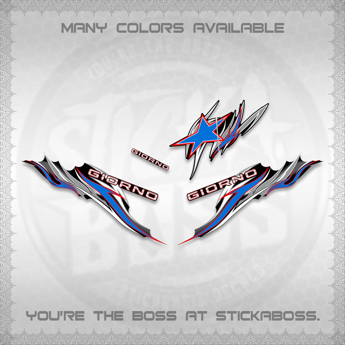 GIORNO 125 DECALS (2026 NEW TRIBAL FIRE NTN) STICKER DECALS BY STICKABOSS