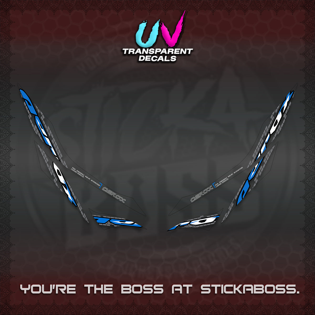 AEROX 155 V1 UV TRANSPARENT DECALS (NEW 2026 VORTEX) STICKER KITS BY STICKABOSS