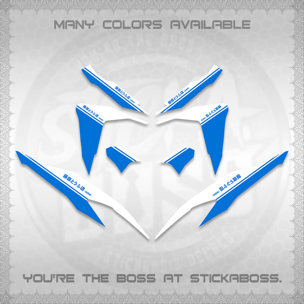 CLICK V2 FOR WHITE DECALS (TRUENO STYLE DESIGN) STICKER KITS BY STICKABOSS