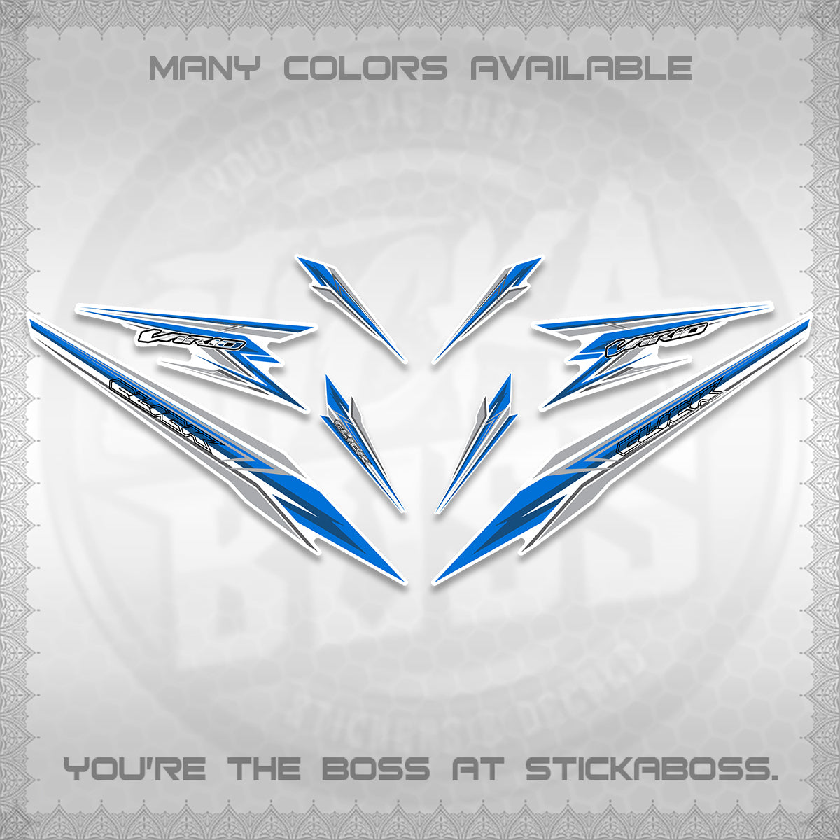 CLICK 160 VARIO FOR WHITE DECALS (2026 SHARP 00-A1 DESIGN)STICKER KITS By STICKABOSS
