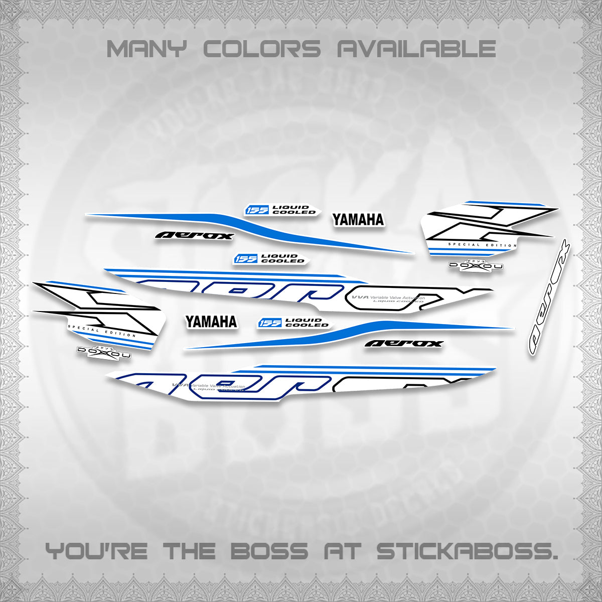 AEROX 155 V1 FOR WHITE DECALS (2026 CYBER STYLE 01) STICKER KITS BY STICKABOSS