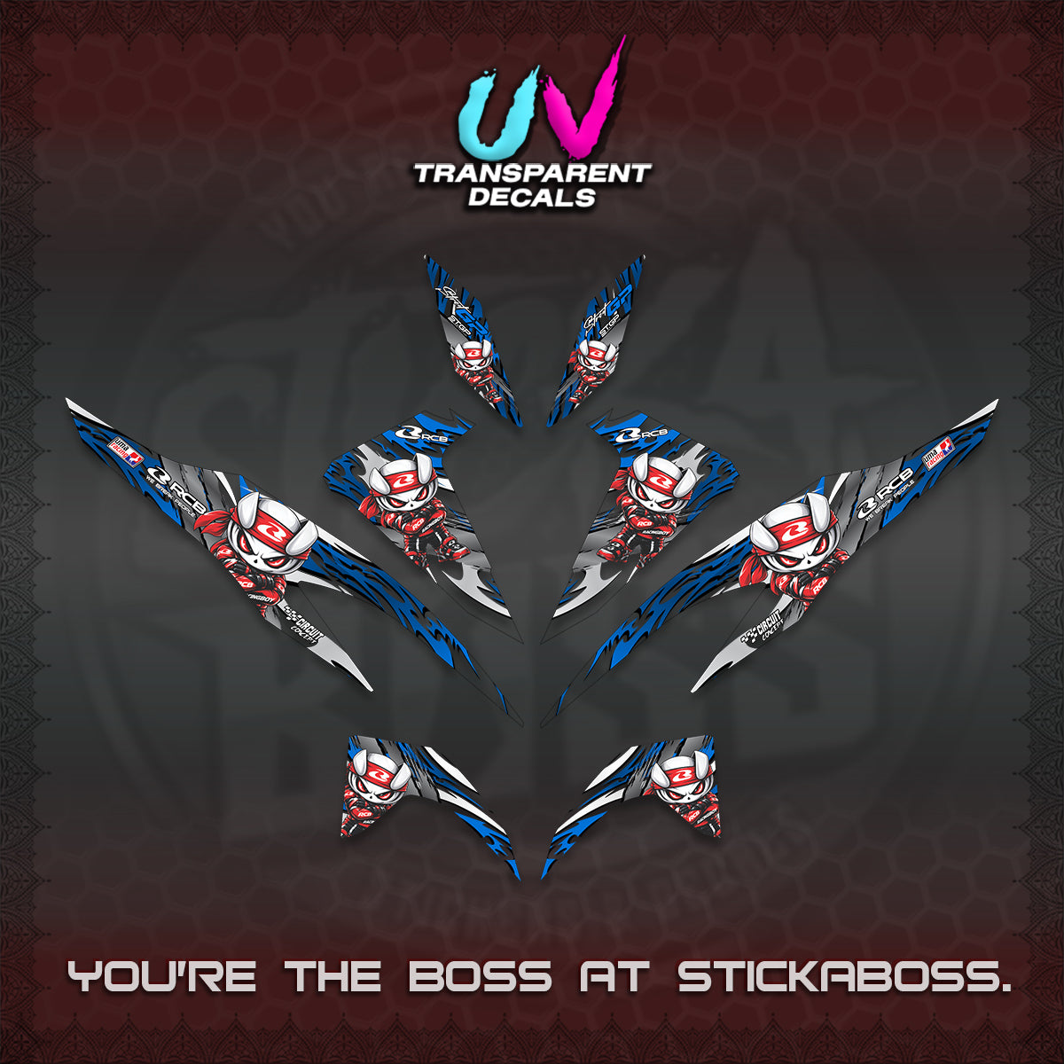 CLICK 125 V2 UV TRANSPARENT DECALS (2026 NEW RCB 2.0 DESIGN) STICKER KITS BY STICKABOSS