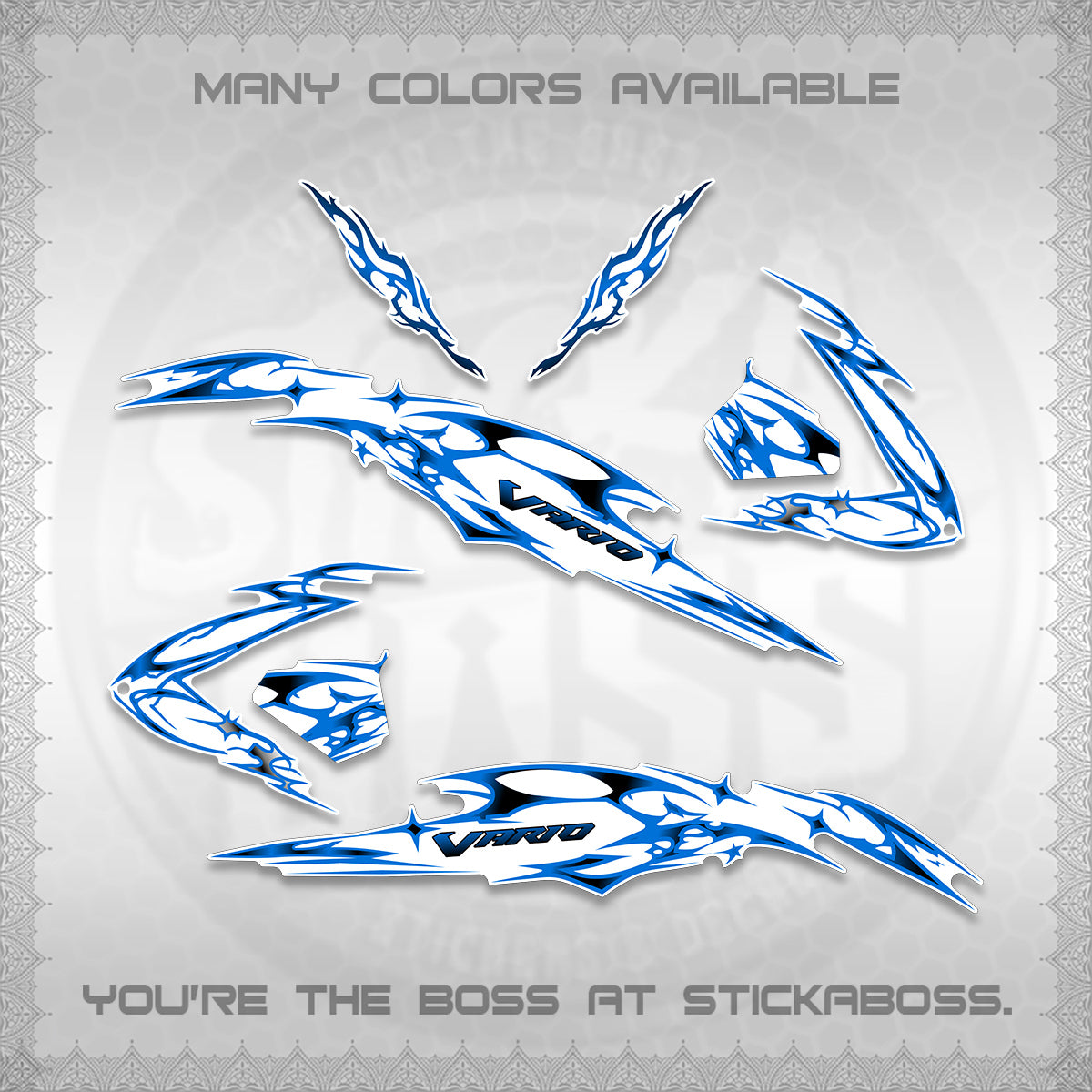 CLICK 125 V3 VARIO FOR WHITE DECALS (2026 TRIBAL LIGHTNING DESIGN) STICKER KITS BY STICKABOSS