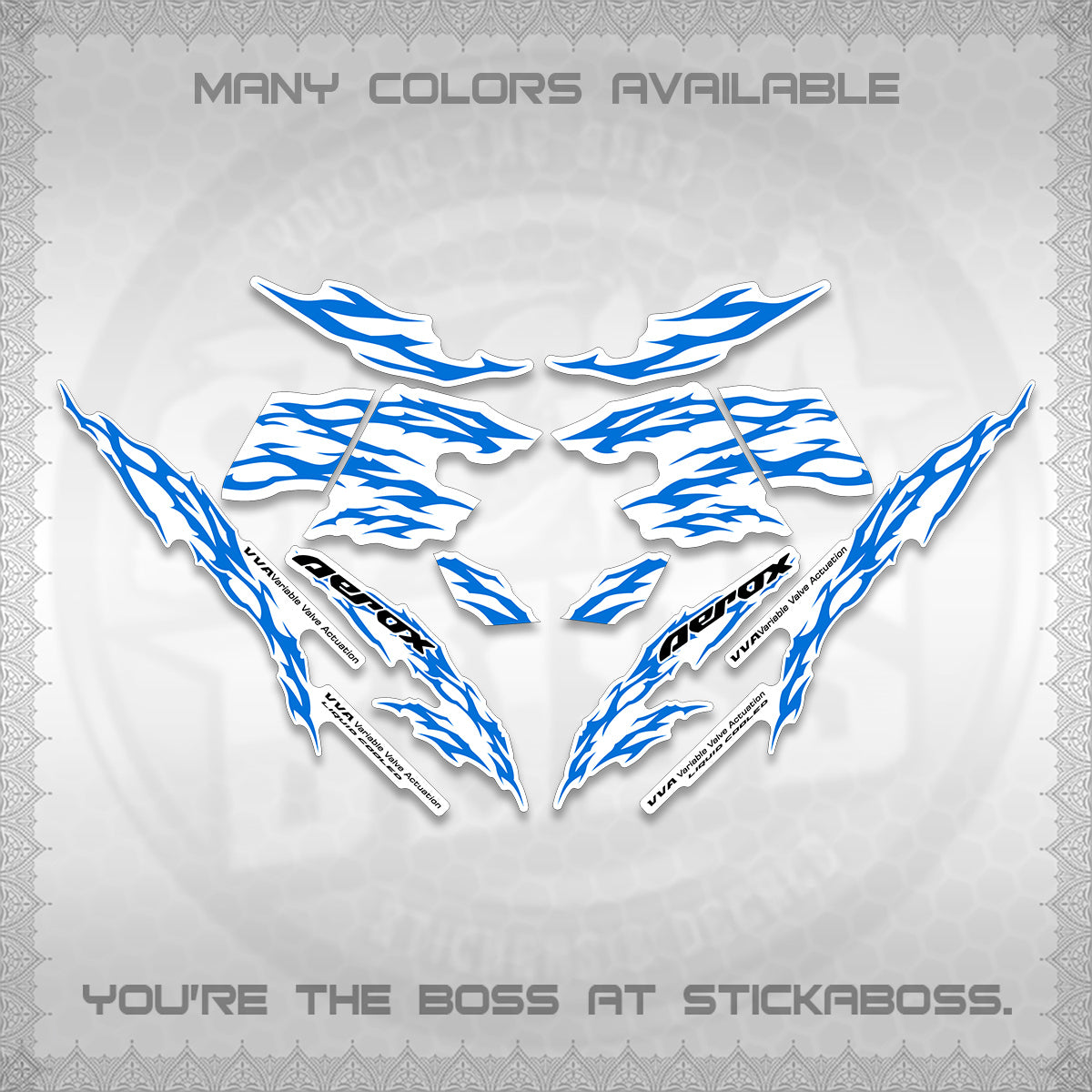 AEROX 155 V2 FOR WHITE DECALS (2026 TRIBAL LIGHTNING DESIGN) STICKER KITS BY STICKABOSS