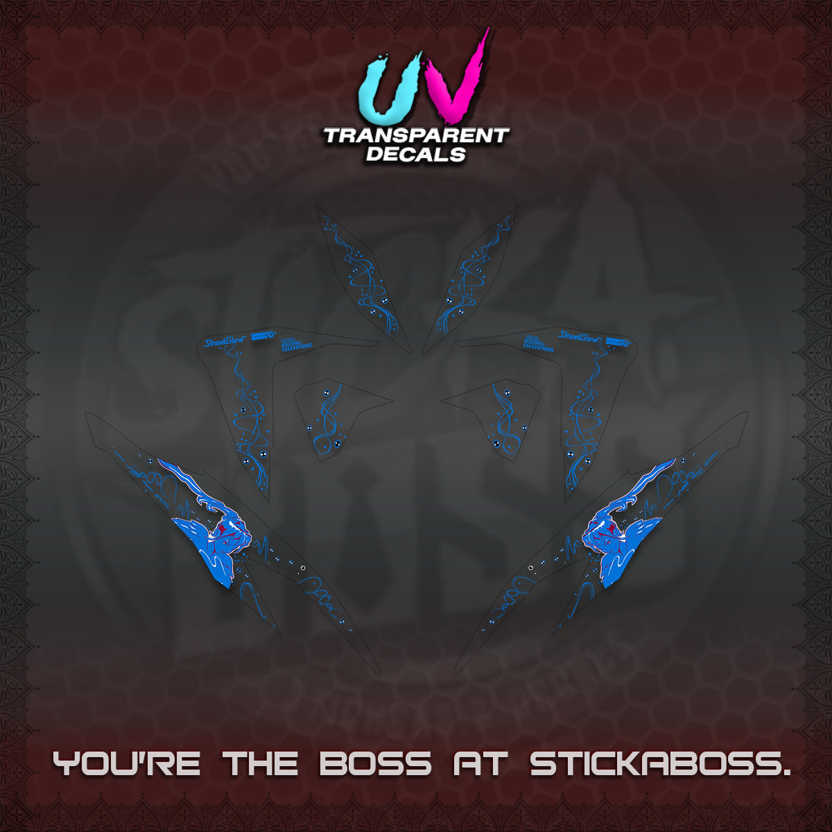 CLICK V2 UV TRANSPARENT DECALS (2026 2F2F SWIRL DESIGN) STICKER KITS BY STICKABOSS