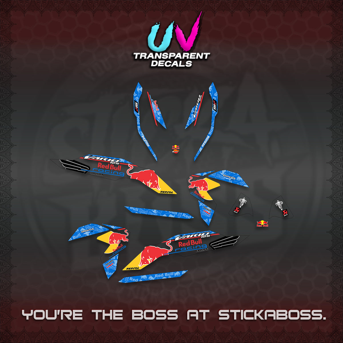 CLICK V3 UV TRANSPARENT DECALS (2026 BULLREDS RACE DESIGN) STICKER KITS BY STICKABOSS