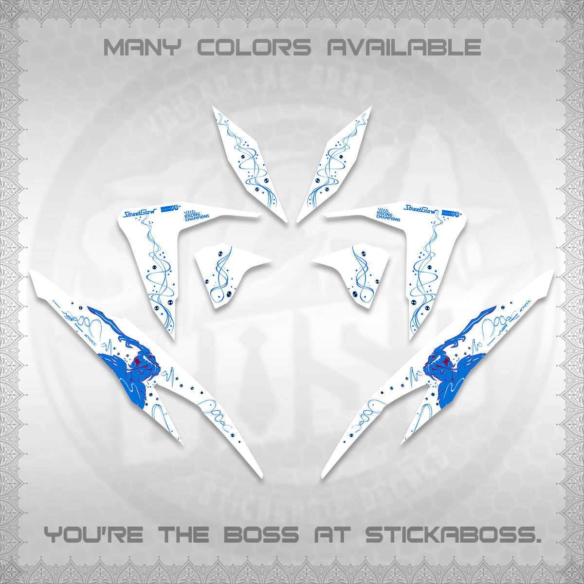 CLICK V2 FOR WHITE DECALS (2026 2F2F SWIRL DESIGN) STICKER KITS BY STICKABOSS
