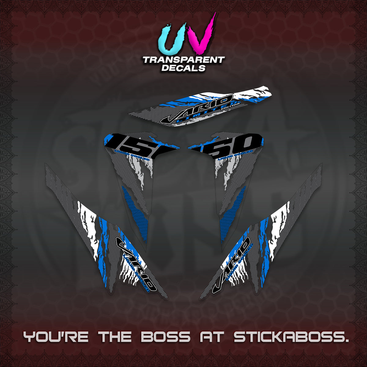CLICK 150 V2 VARIO UV TRANSPARENT DECALS (2022 SPECIAL SPLASH DESIGN) STICKER KITS BY STICKABOSS