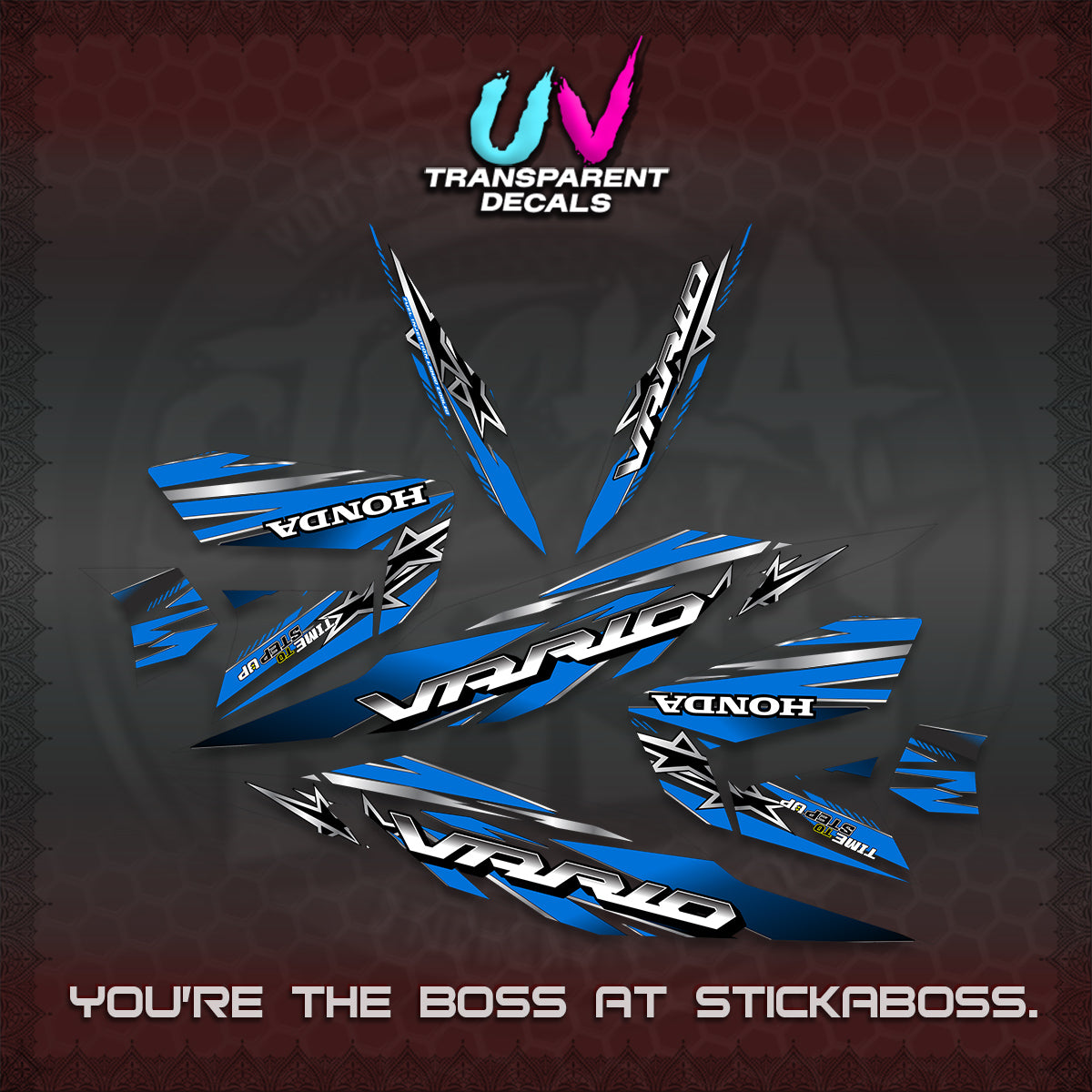 CLICK 125 V4 VARIO UV TRANSPARENT DECALS (2026 BLACK STAR DESIGN) STICKER DECALS By STICKABOSS