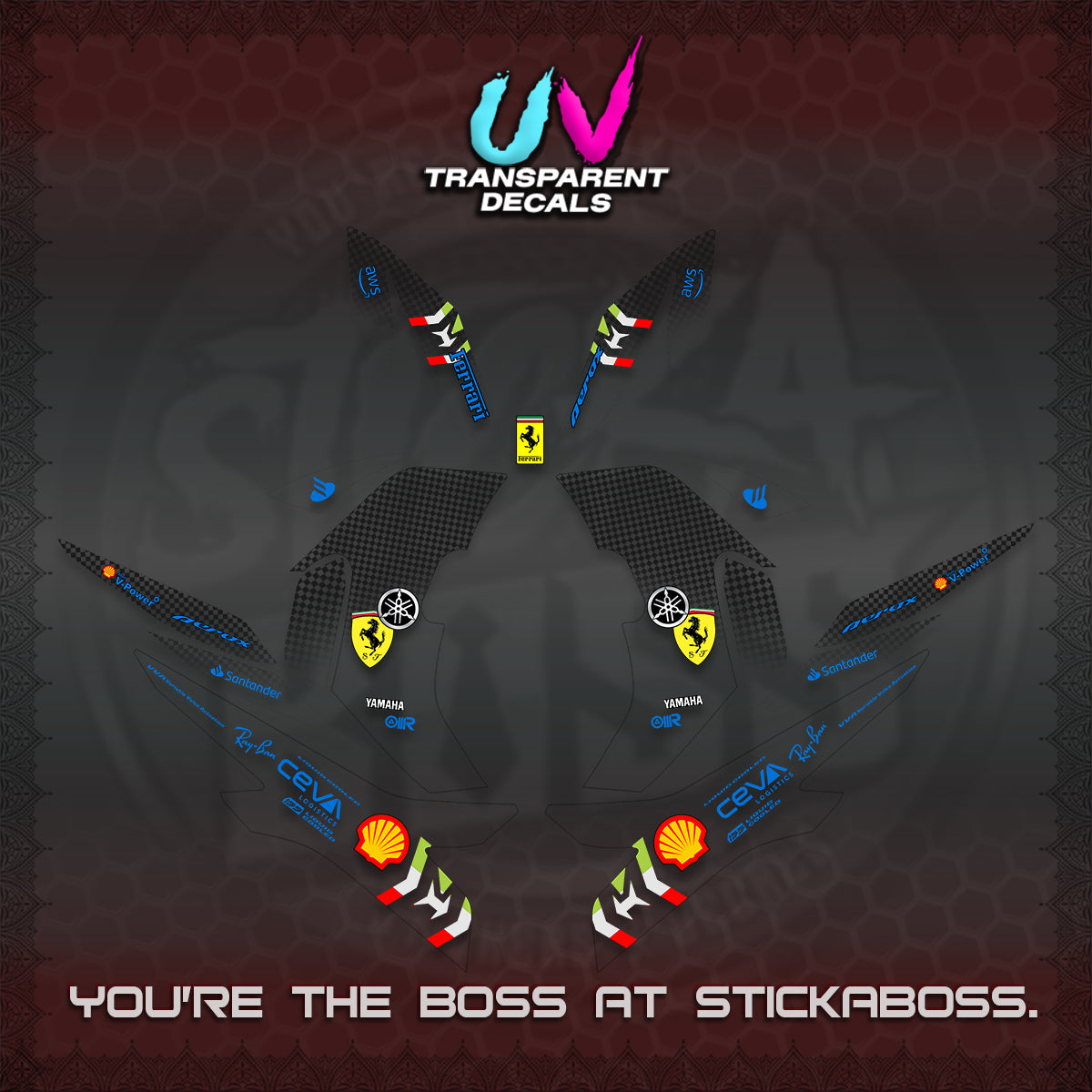 AEROX V2 UV TRANSPARENT DECALS (2026 HORSE RACE DESIGN) STICKER DECALS By STICKABOSS