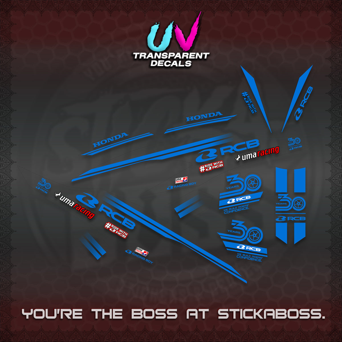 CLICK 125 V2 UV TRANSPARENT DECALS (2026 30TH ANNIVERSARY RACING DESIGN) STICKER DECALS By STICKABOSS