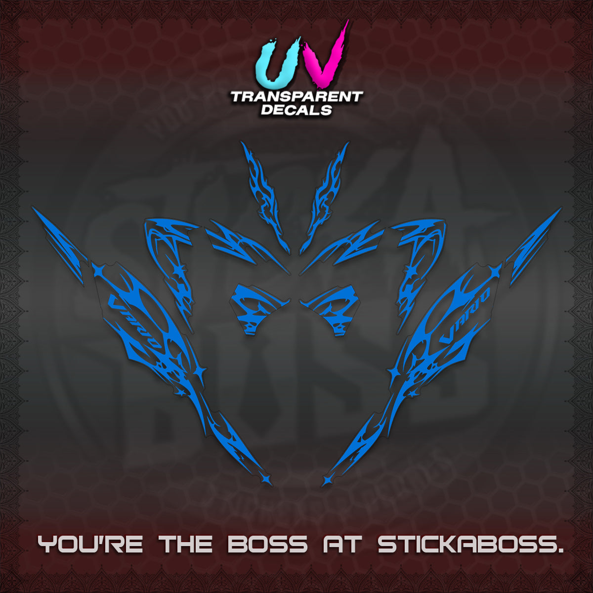 CLICK 125 V4 VARIO UV TRANSPARENT DECALS (2026 TRIBAL LIGHTNING DESIGN) STICKER KITS BY STICKABOSS