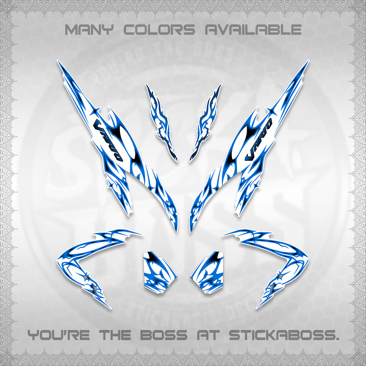 CLICK 125 V2 VARIO FOR WHITE DECALS (2026 TRIBAL LIGHTNING DESIGN) STICKER KITS BY STICKABOSS