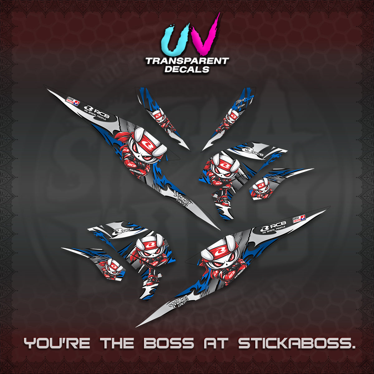 BEAT FI V3 UV TRANSPARENT DECALS (2026 NEW RCB 2.0 DESIGN) STICKER KITS BY STICKABOSS