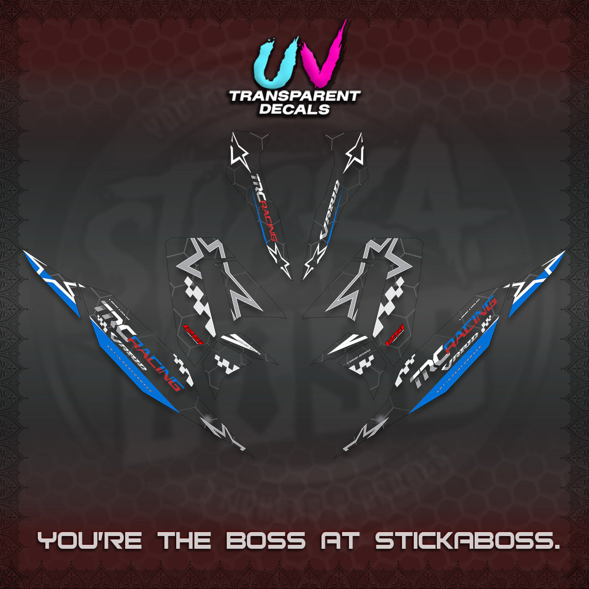 CLICK V4 UV TRANSPARENT DECALS (2026 TRC RACING DESIGN)STICKER KITS By STICKABOSS