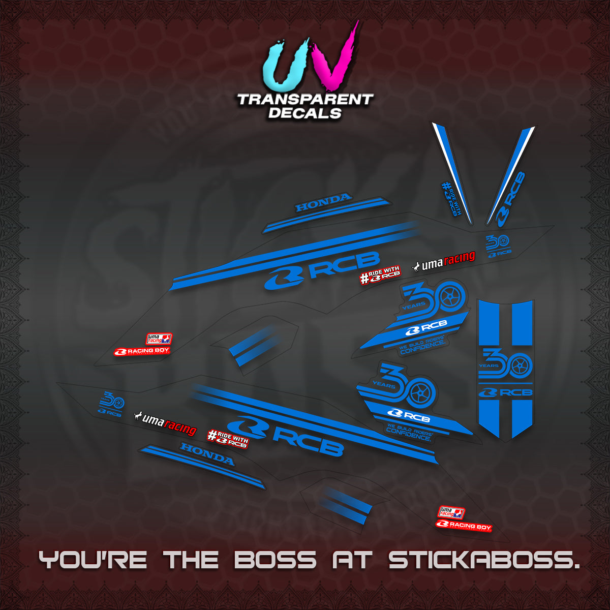 CLICK 125 V3 UV TRANSPARENT DECALS (2026 30TH ANNIVERSARY RACING DESIGN) STICKER DECALS By STICKABOSS