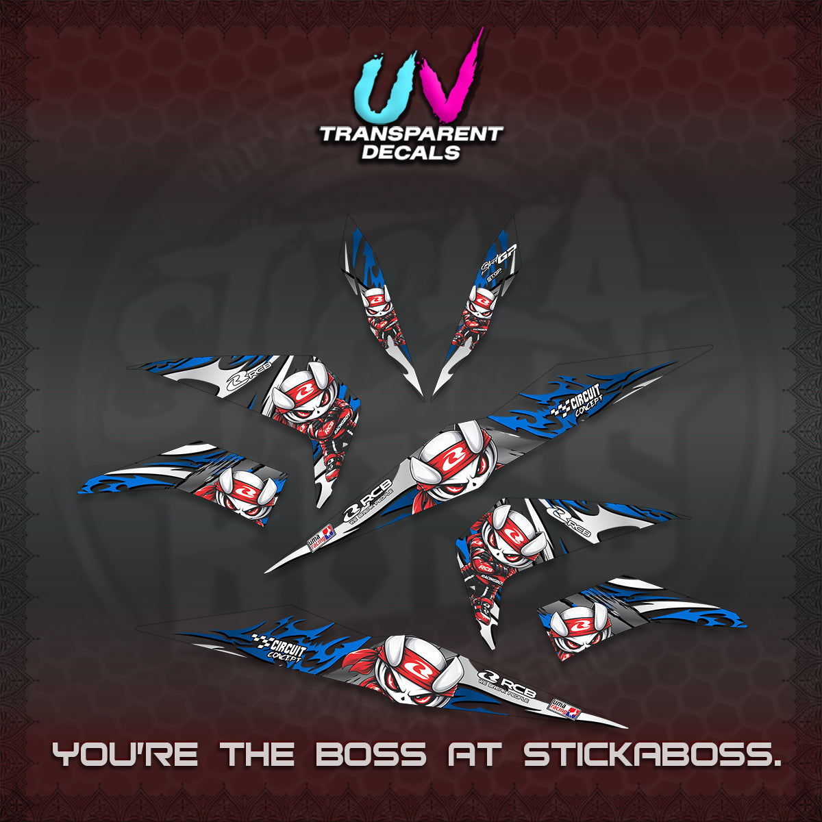 BEAT FI V2 UV TRANSPARENT DECALS (2026 NEW RCB 2.0 DESIGN) STICKER KITS BY STICKABOSS