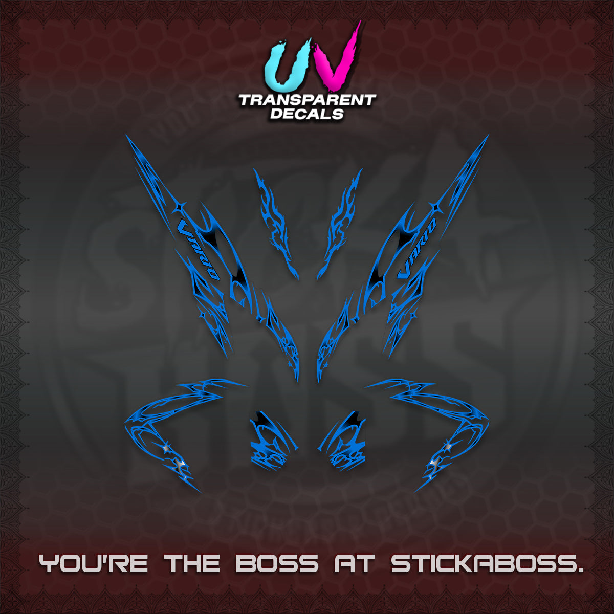 CLICK 125 V2 VARIO UV TRANSPARENT DECALS (2026 TRIBAL LIGHTNING DESIGN) STICKER KITS BY STICKABOSS