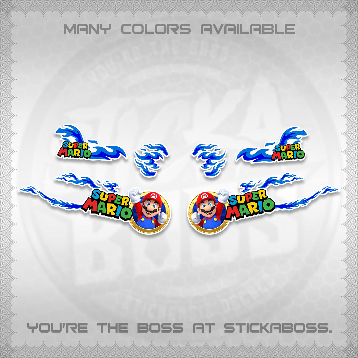 FAZZIO FOR WHITE DECALS (FLAMES 02 SUPER-M MOTIF) STICKER KITS BY STICKABOSS