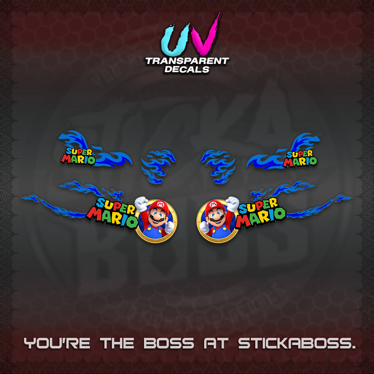 FAZZIO UV TRANSPARENT DECALS (FLAMES 02 SUPER-M MOTIF) STICKER KITS BY STICKABOSS