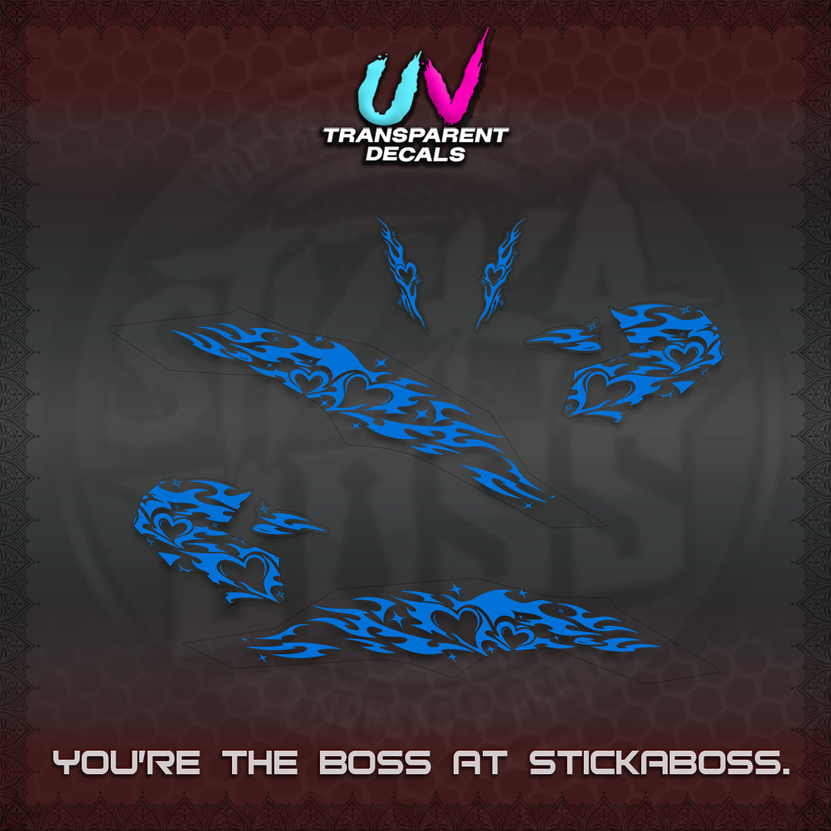 CLICK 125 V3 UV TRANSPARENT DECALS (2026 TRIBAL HEART DESIGN) STICKER KITS BY STICKABOSS