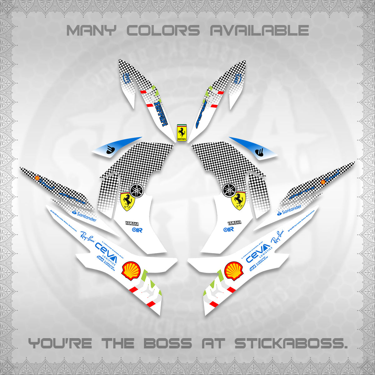 AEROX V2 FOR WHITE DECALS (2026 HORSE RACE DESIGN) STICKER DECALS By STICKABOSS