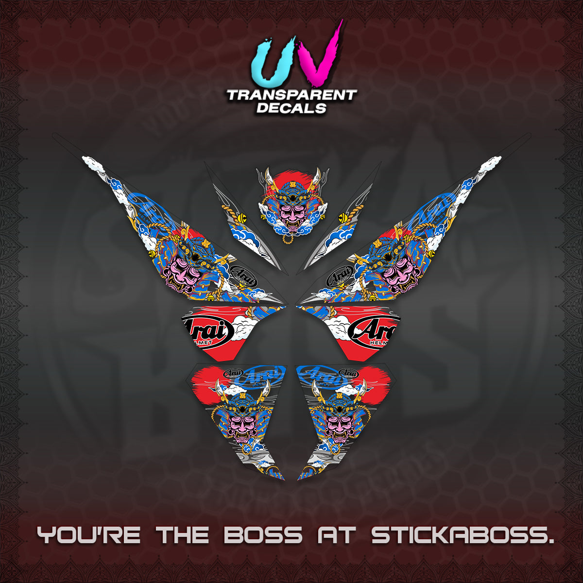 CLICK 125 V1 VARIO UV TRANSPARENT DECALS (2026 NEW SAMURAI MOTIF) STICKER KITS BY STICKABOSS