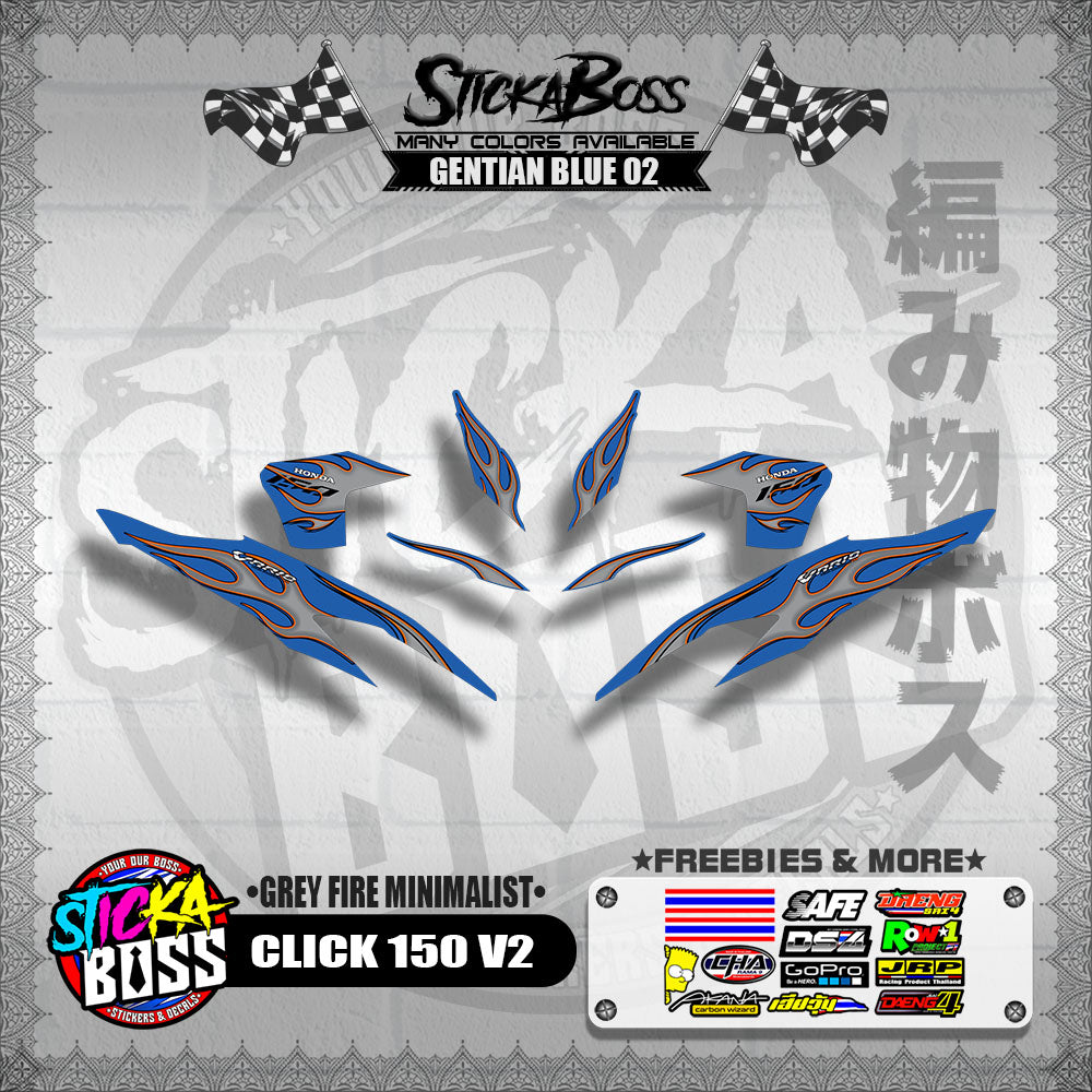 CLICK 150 V2 DECALS ( GREY FIRE MINIMALIST )【WITH FREEBIES】