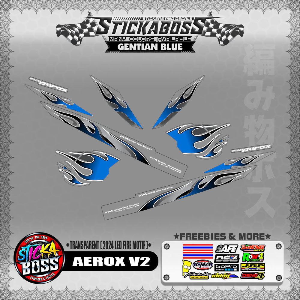 [ PREMIUM UV PRINT ] TRANSPARENT AEROX V2 DECALS ( 2024 LED FIRE MOTIF )【WITH FREEBIES】