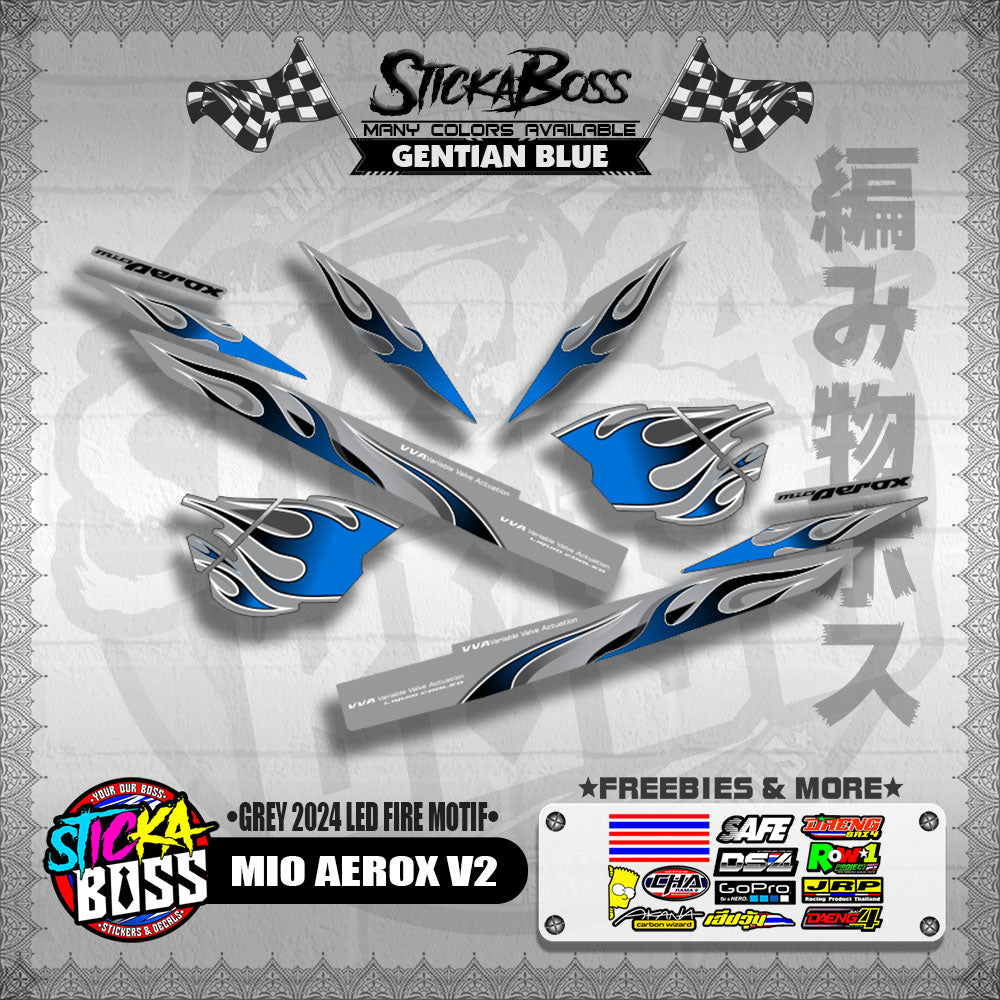 MIO AEROX V2 DECALS ( GREY 2024 LED FIRE MOTIF )【WITH FREEBIES】
