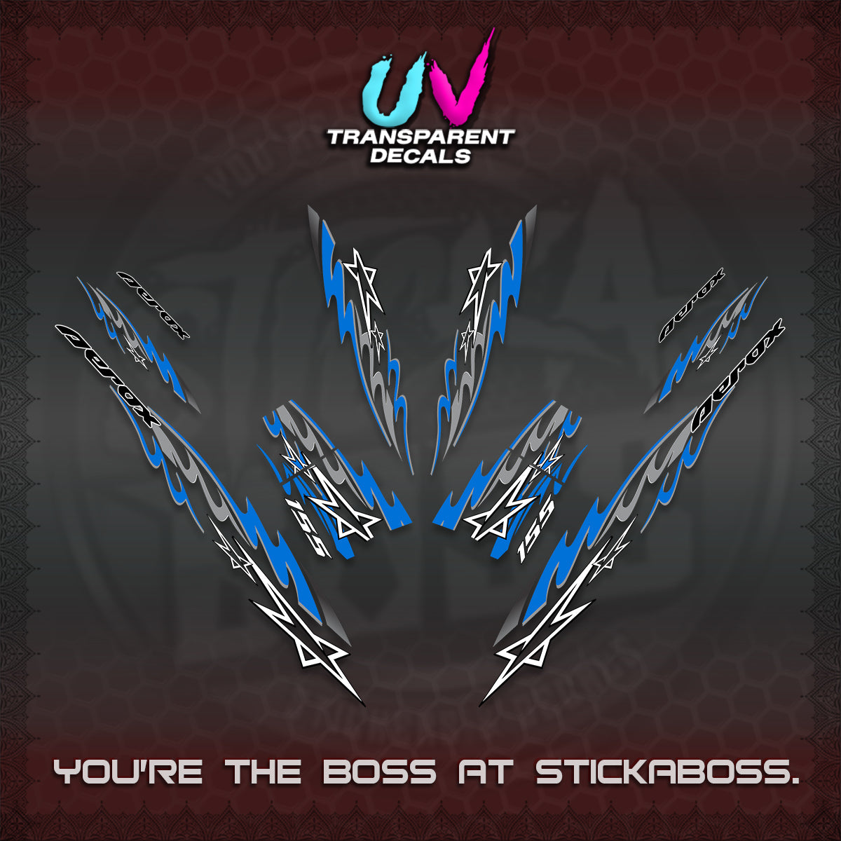 AEROX V2 INDO UV TRANSPARENT DECALS (2026 STAR 0001 MOTIF) STICKER KITS By STICKABOSS