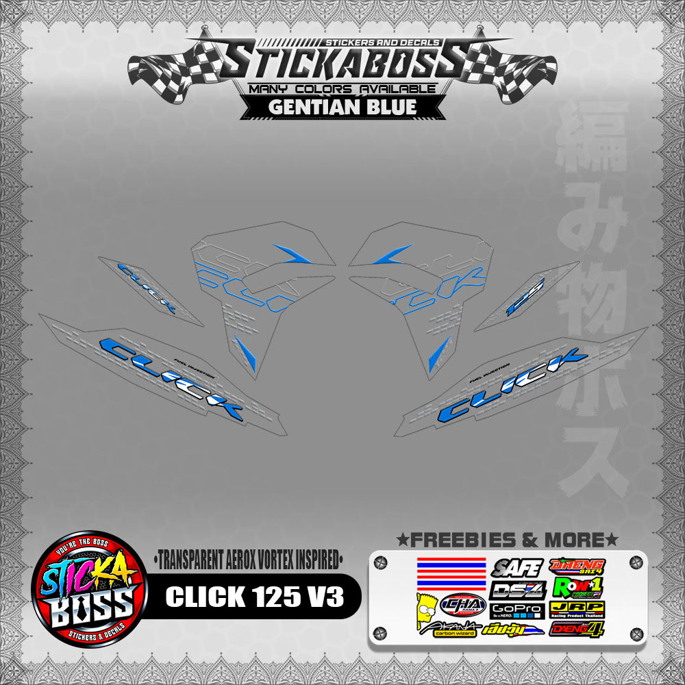 [ PREMIUM UV PRINT ] TRANSPARENT CLICK 125 V3 DECALS ( AEROX VORTEX INSPIRED )【WITH FREEBIES】
